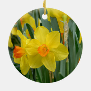 Décoration En Céramique Fleurs florales de jonquille jaune mignonne