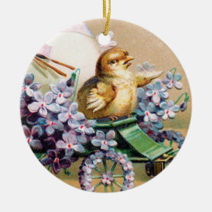 Décoration En Céramique Fleurs florales vintages de poussins de Pâques