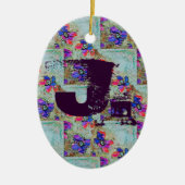 Décoration En Céramique Fleurs violettes et bleues Carrés Zigzags (Devant)