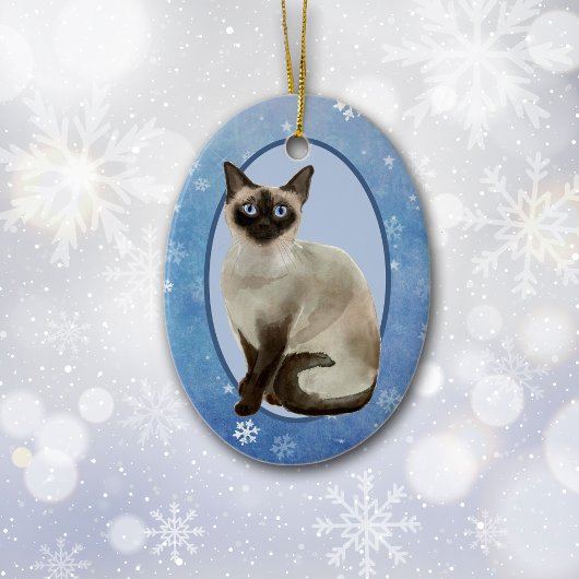 Décoration En Céramique Flocon de neige bleu Siamese Chat Noël
