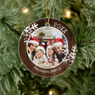Décoration En Céramique Flocon de neige en bois rustique avec photo person