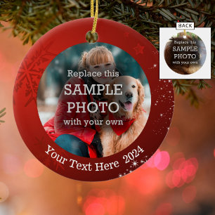 Décoration En Céramique Flocon de neige et étoiles blanches en rouge, phot