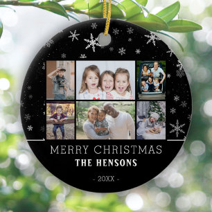 Décoration En Céramique Flocon de neige noir Famille de Noël 6 Photo Colla