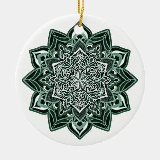 Décoration En Céramique Flocon de neige vert sur blanc (Devant)