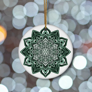 Décoration En Céramique Flocon de neige vert sur blanc