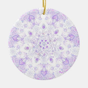 Décoration En Céramique flocon de neige violet clair et coeur étincelant