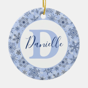 Décoration En Céramique Flocons de neige bleus personnalisés
