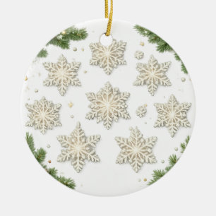 Décoration En Céramique Flocons de neige et branches de pin élégants