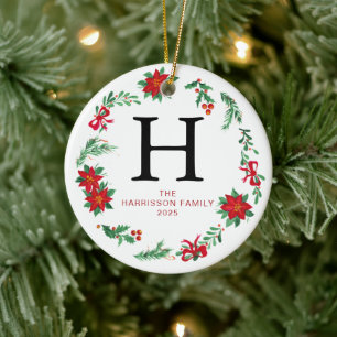 Décoration En Céramique Floral Christmas Wreath Monogramme Photo de famill