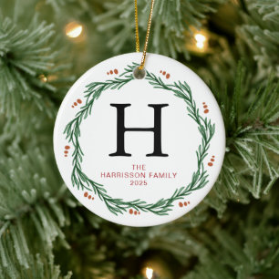 Décoration En Céramique Floral Christmas Wreath Monogramme Photo de famill
