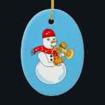 Décoration En Céramique Flugelhorn Snowman<br><div class="desc">Un joueur de flûtiste de snowman portant un foulard de note de musique est un drôle de design de cadeau de corne pour les musiciens,  les professeurs de musique et les étudiants en concert et groupe de marche.</div>