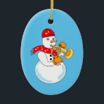 Décoration En Céramique Flugelhorn Snowman<br><div class="desc">Un joueur de flûtiste de snowman portant un foulard de note de musique est un drôle de design de cadeau de corne pour les musiciens,  les professeurs de musique et les étudiants en concert et groupe de marche.</div>