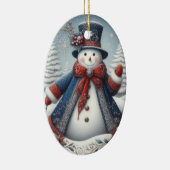 Décoration En Céramique Folk Art Christmas Snowman (Droite)