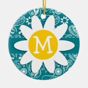 Décoration En Céramique Foncé Turquoise Paisley ; Faisée