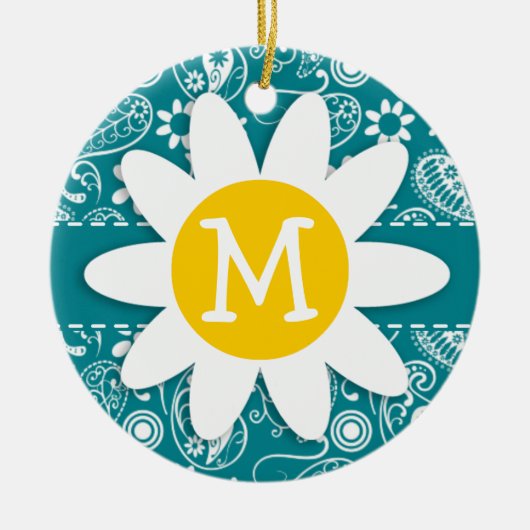 Décoration En Céramique Foncé Turquoise Paisley ; Faisée (Devant)