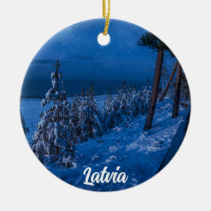 Décoration En Céramique Forest path at winter night ceramic tree decoratio