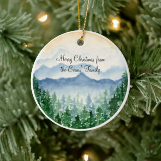 Décoration En Céramique Forêt de montagne à l'aquarelle Famille personnali