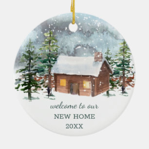 Décoration En Céramique Forêt d'hiver, cerf, notre nouvelle maison, ornem