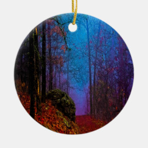 Décoration En Céramique Forêt peinte automne pourpre brouillard
