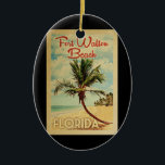 Décoration En Céramique Fort Walton Beach Palm Tree Vintage voyage<br><div class="desc">Un imprimé d'art moderne de Fort Walton Beach en Floride,  datant du milieu du siècle et d'un style d'affiche de voyage vintage. Il dispose d'un palmier incurvé sur une plage de sable avec l'océan sous un ciel bleu nuageux.</div>