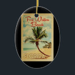Décoration En Céramique Fort Walton Beach Palm Tree Vintage voyage<br><div class="desc">Un imprimé d'art moderne de Fort Walton Beach en Floride,  datant du milieu du siècle et d'un style d'affiche de voyage vintage. Il dispose d'un palmier incurvé sur une plage de sable avec l'océan sous un ciel bleu nuageux.</div>