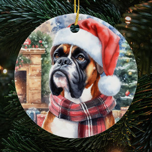 Décoration En Céramique Foulée de chien de boxe et Noël du Père Noël
