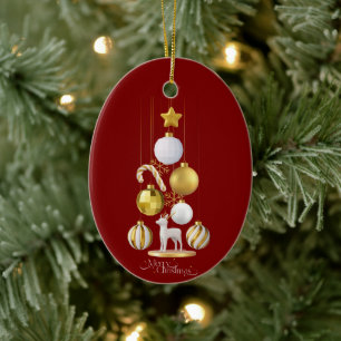 Décoration En Céramique Fournitures de Noël rouges, dorées et blanches