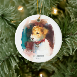 Décoration En Céramique Fox Terrier Aquarelle Personnalisée Nom du chien d