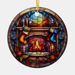 Décoration En Céramique Foyer de Noël style vitrail