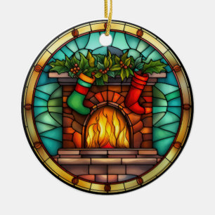 Décoration En Céramique Foyer de Noël style vitrail