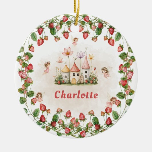 Décoration En Céramique Fraise enchantée jardin fée anniversaire (Devant)