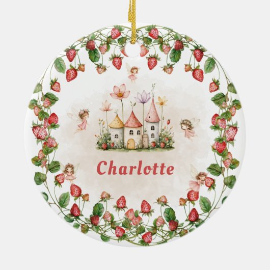 Décoration En Céramique Fraise enchantée jardin fée anniversaire (Dos)