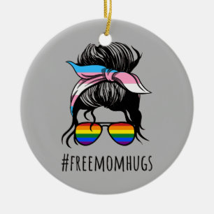 Décoration En Céramique Free Mom Hugs IV - Arc-en-ciel Gay Trans messy bun
