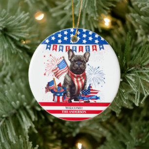 Décoration En Céramique French Bulldog Happy 4 juillet Amérique patriotiqu