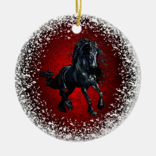 Décoration En Céramique Friésien, étalon noir 3, neige, granit rouge