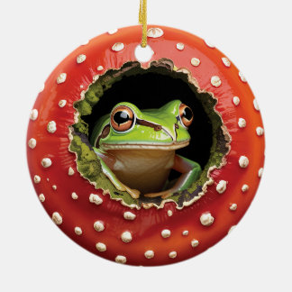 Décoration En Céramique Frog in Toadstool – Cute Woodland Mushroom Art
