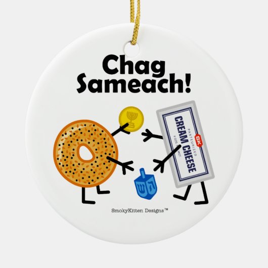 Décoration En Céramique Fromage de bagel et fondu - Chag Sameach ! (Devant)