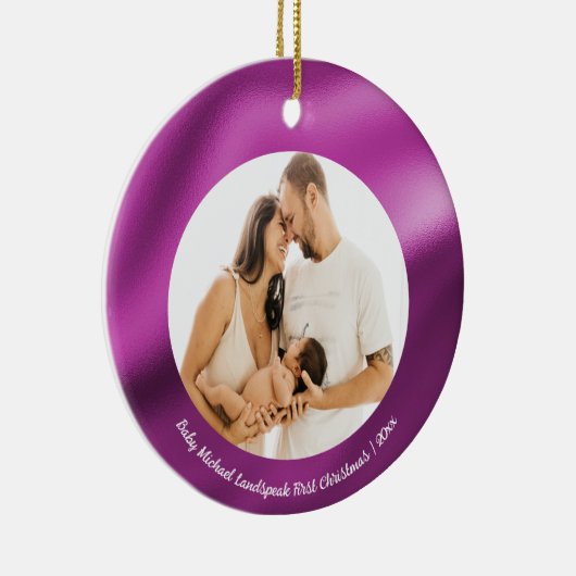 Décoration En Céramique Fuchsia Pink Foil, Bébé 1er Noël (Droite)