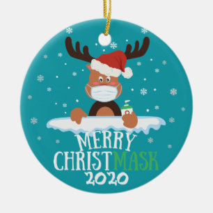 Décoration En Céramique Fun merry Christmask reindeer face mask with photo