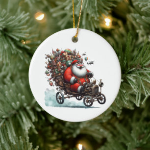 Décoration En Céramique Fun Père Noël dans un vieux Go Kart Customisé