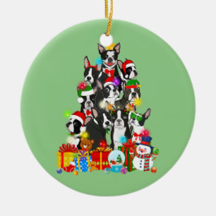 Décoration En Céramique Funky Boston Terrier Christmas Tree Lumières Chiot