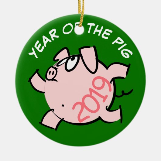 Décoration En Céramique Funny 6 Dessin Illustration Pig Année 2019 Round (Devant)
