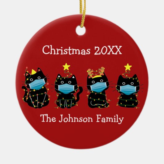 Décoration En Céramique Funny Cat Christmas Covid Face Masks Custom Red (Devant)