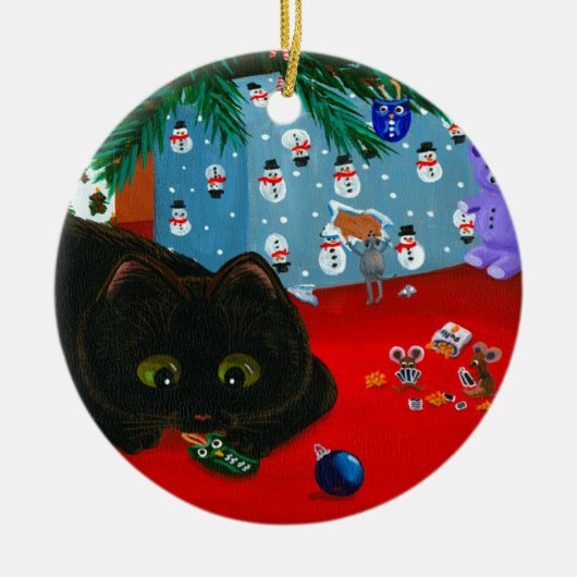 Décoration En Céramique Funny Christmas Black Cat Art Creationarts (Devant)
