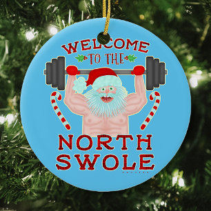 Décoration En Céramique Funny Christmas Santa Claus Swole Weightlifter