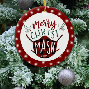 Décoration En Céramique Funny COVID MERRY ChristMASK Buffalo Check