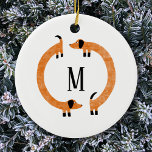 Décoration En Céramique Funny Dachshund Saucisse Chien Monogramme<br><div class="desc">Dachshund mignon et drôle,  chiens de saucisse ou chiens plus vierges en mouvement perpétuel. Customiser en modifiant ou en supprimant l'initiale.</div>
