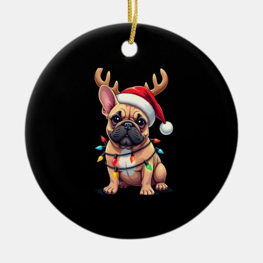 Décoration En Céramique Funny French Bulldog Christmas Light Santa Hat Rei (Devant)