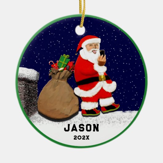 Décoration En Céramique Funny Père Noël Selfie Noël (Devant)