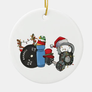 Décoration En Céramique Funny Père Noël Weighlifting Dumbbells Gym Noël
